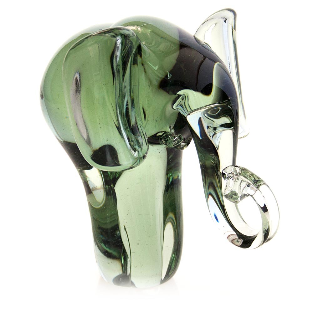 Hand Made Recycled Glass Elephant Sculpture Trunk Down [O1-ATDO]
