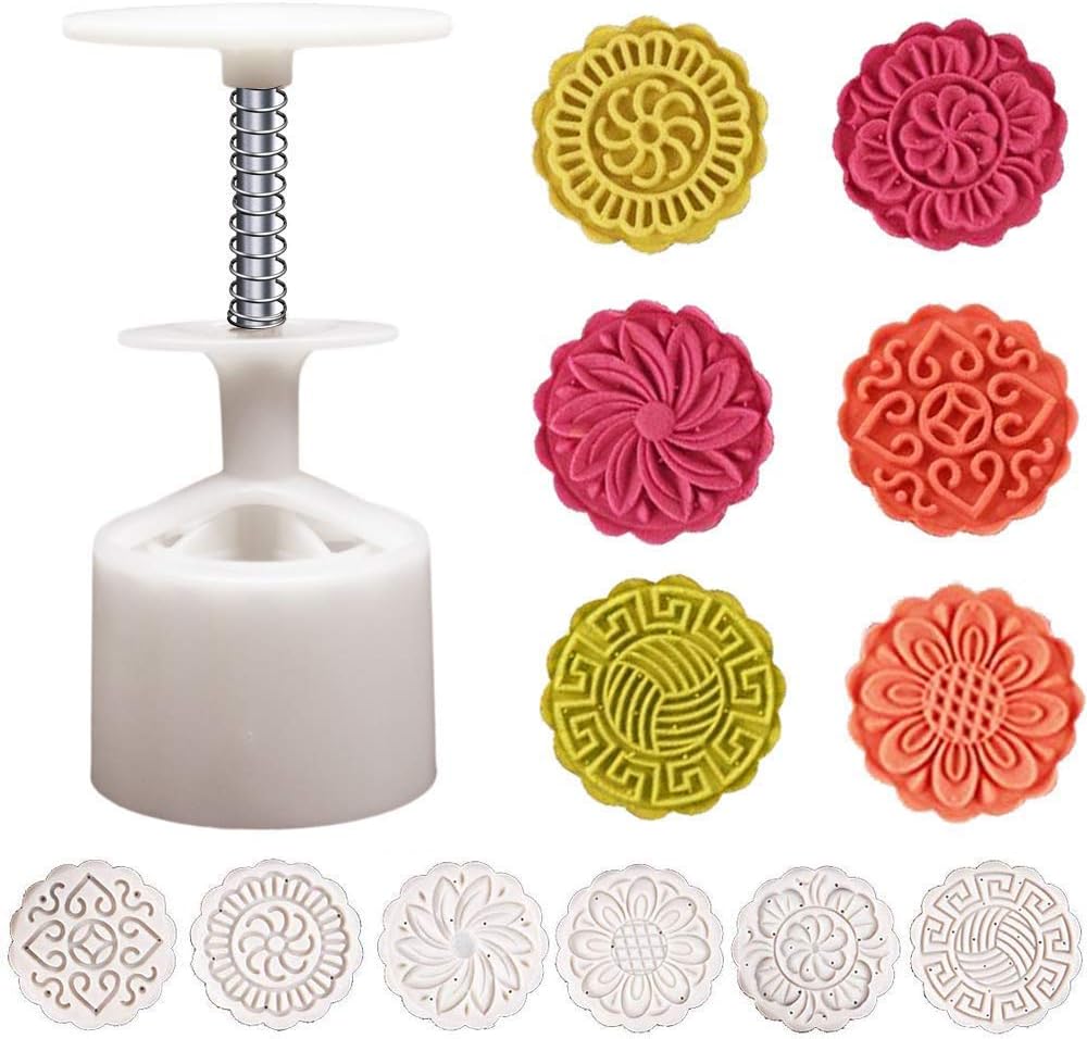 Wokee A Set 6pcs Mooncake Mold Mooncake Mold Mid-Autumn Festival DIY Decor Hand Press Moon Cake Cutter Mold Set