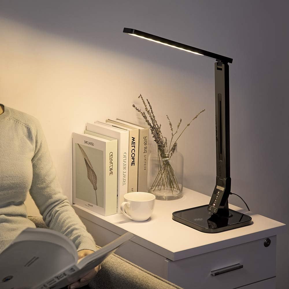 TaoTronics LED Desk Lamp with USB Charging Port, 4 Lighting Modes with 5 Brightness Levels, 1h Timer, Touch Control, Memory Function, 14W, Official Member of Philips EnabLED Licensing Program, Black (TT-DL01) - V Light Lighting Led Strip Desk Lamp - 