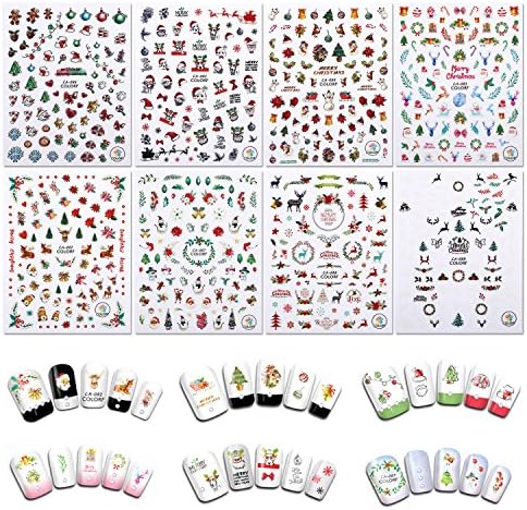 Christmas Nail Stickers, Holody 8 Sheets Cute Art Nail Decals Decorations for Kids and Women