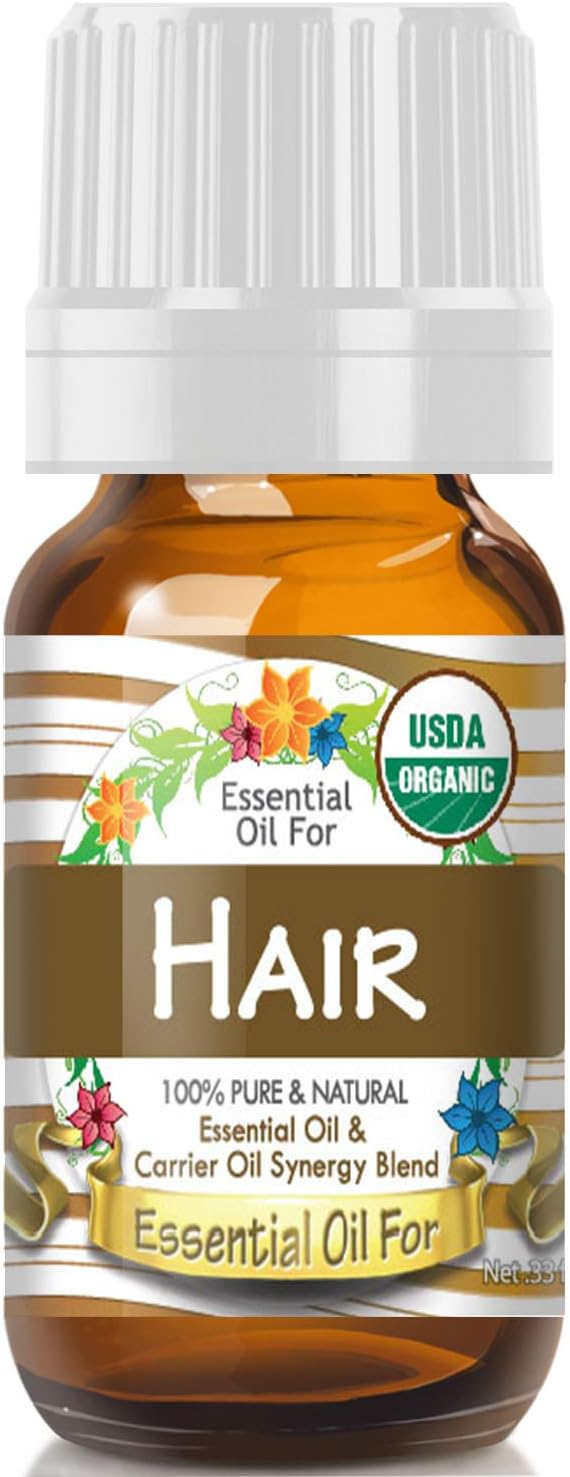 Essential Oil for Hair (USDA Organic - 100% Pure) Unique Blend of Essential Oils Recomended by Aromatherapists for Aromatherapy - 10ml
