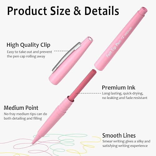 Lelix 30 Colors Felt Tip Pens, Medium Point Pastel Colored Pens