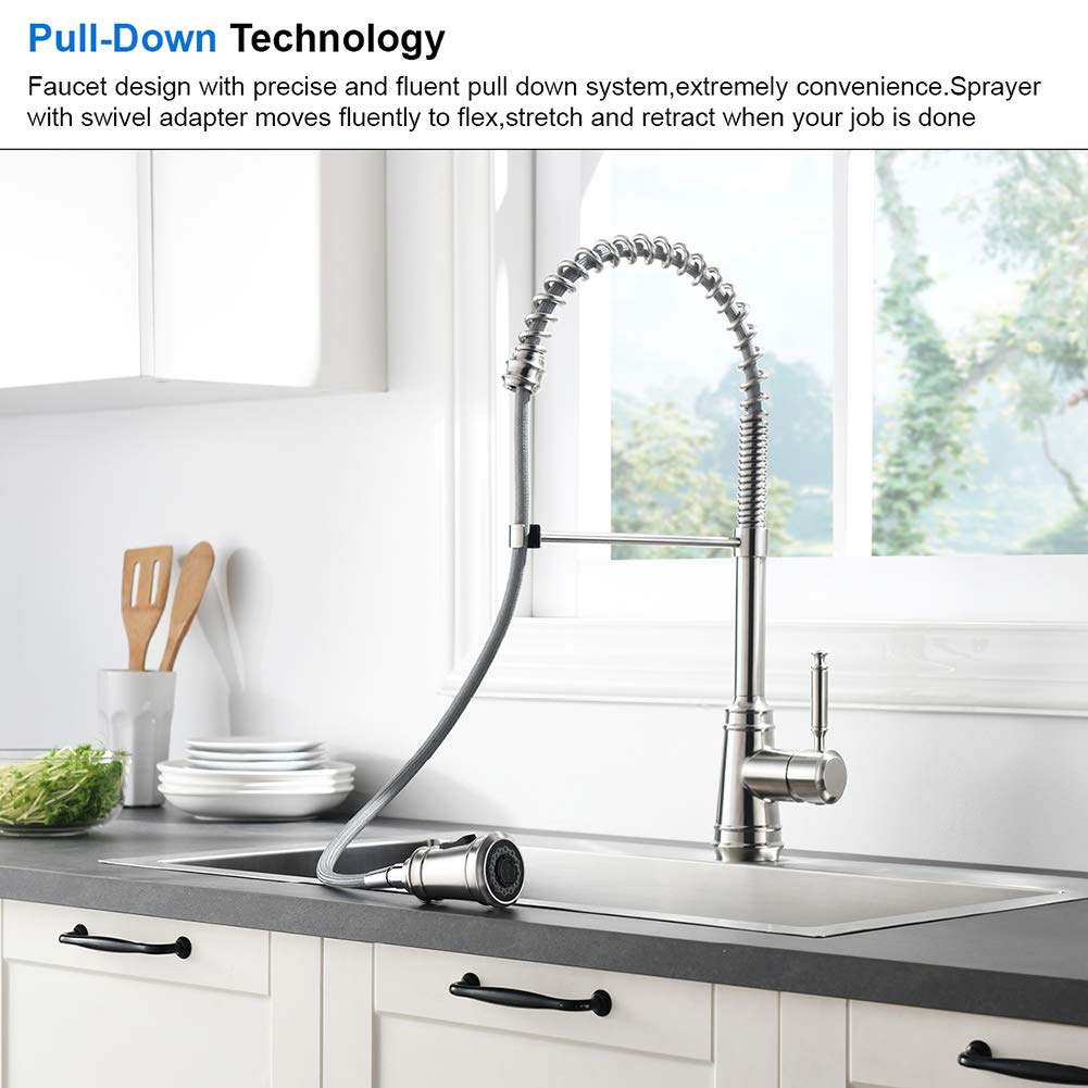 AIMADI Commercial Kitchen Faucets with Dual Function Pull Down Sprayer Head PreRinse Kitchen