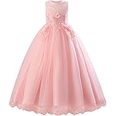 IDOPIP Flower Girl Lace Dress for Kids Wedding Pageant Formal Party Long Gown Princess First Communion Maxi Tulle Dresses