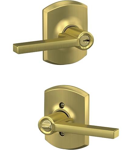 Straight Premium GILDED EDGE MODEL 10こ Schlage F10 LAT 608 GRW Latitude Door Lever with Greenwich Trim