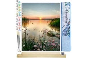 Figured'Art Paint by Numbers Kit for Adults Peaceful Lake 16"x20" - Craft Art Painting Rolled Canvas with DIY Wooden Frame