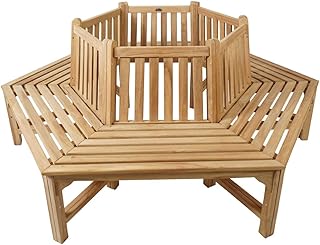 KMH®, 360° Baumbank (hexagonal) mit Rückenlehne aus massivem Teakholz! (#102150)