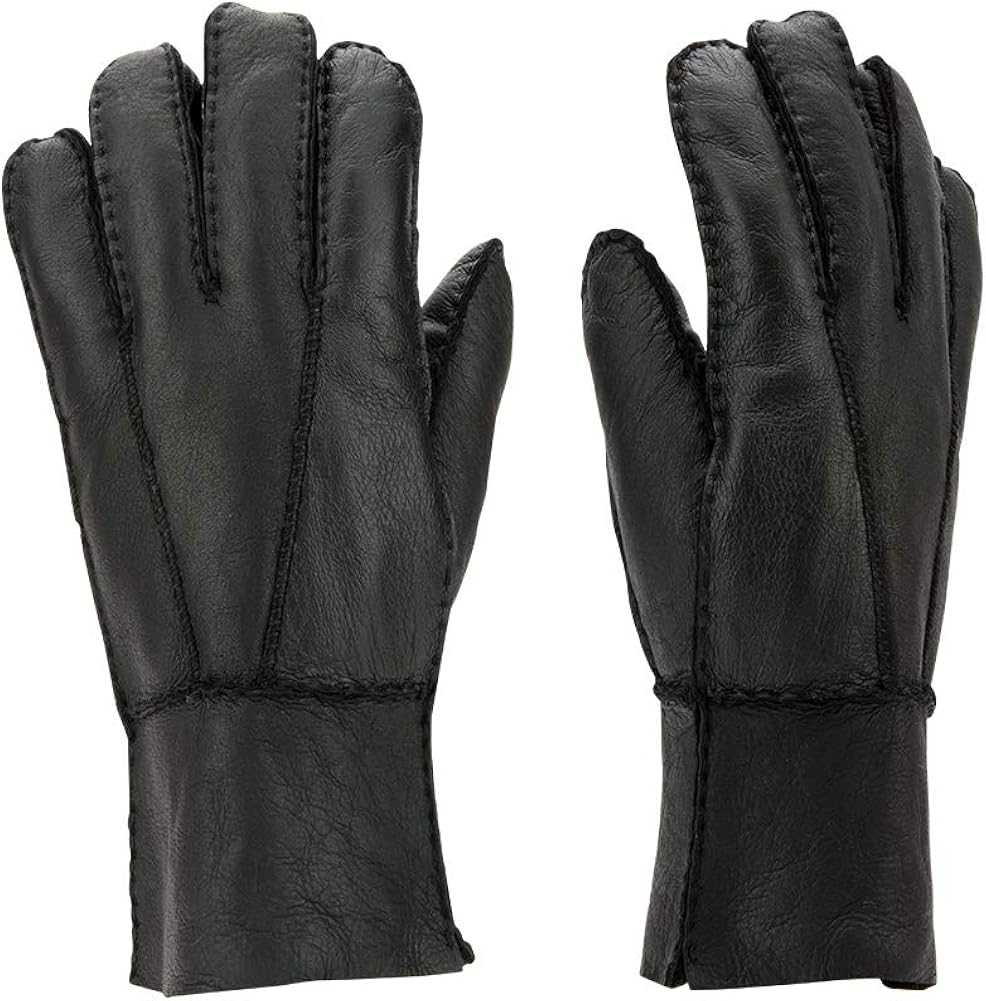 Sheepskin Gloves Men Shearling Black Leather Gloves Sheepskin Winter
