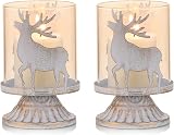 Sziqiqi Vintage Metal Pillar Candle Holders Set of 2 Deer Distressed Hurricane view 1