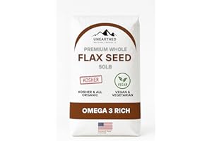 Unearthed Whole Flax Seed - Premium Quality Plant-Based Protein, Gluten-Free, Non-GMO, Kosher, Vegan, Raw Seeds, Rich in Omega-3, Great for Baking, Topping, Smoothies & Beverages (25lb)