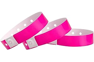 100 WristCo Neon Pink Plastic Wristbands for Events – Extended Wear, Secure Snap Prevents Reuse – Premium-Grade Bracelets