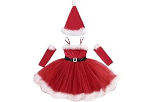 Amnnchya Christmas Toddler Girl Dress Sleeveless Santa One-Piece Dresses Arm Sleeves Hat Set Kids Girls Christmas Outfit