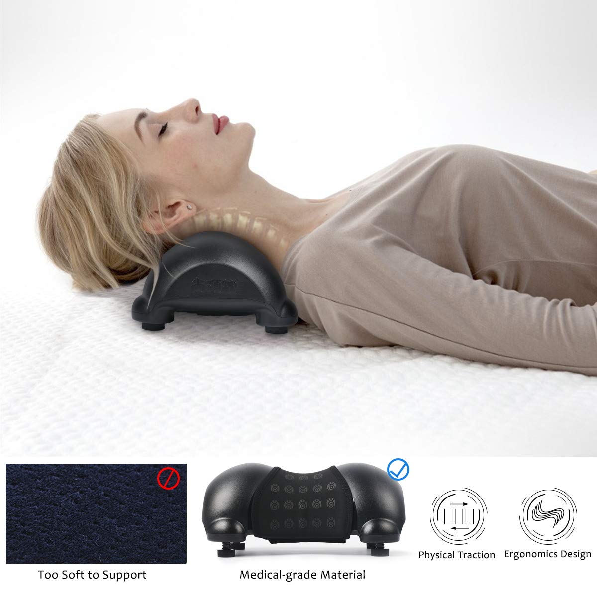 Cervical Neck Traction Device, Neck Pain Relief, Portable Cervical Orthotic Pillow- Adjustable Height with Removable and Washable Cover, Best Gift for Mom & Dad