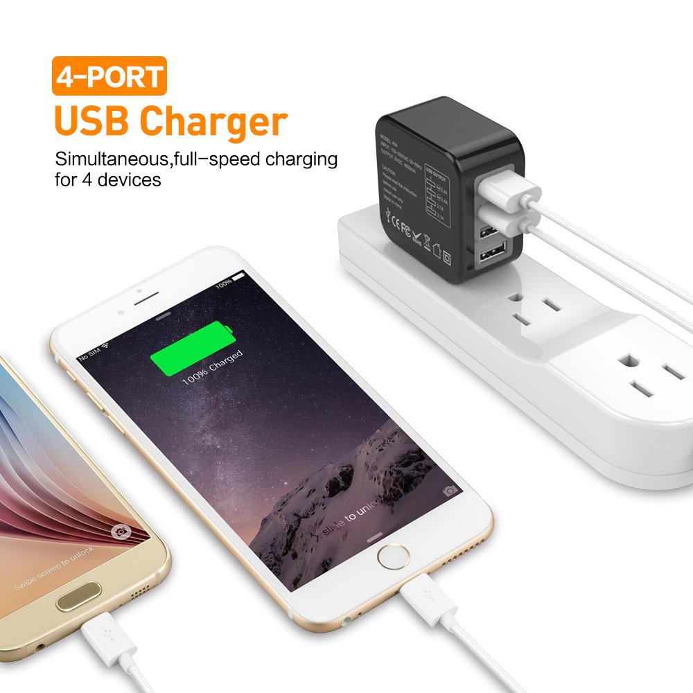 Travel Adapter,Yostyle USB Wall Charger Worldwide International All in One Travel Charger AC Power Plug Converter with 4 USB Ports,Travel Case for USA European UK AUS(Black)