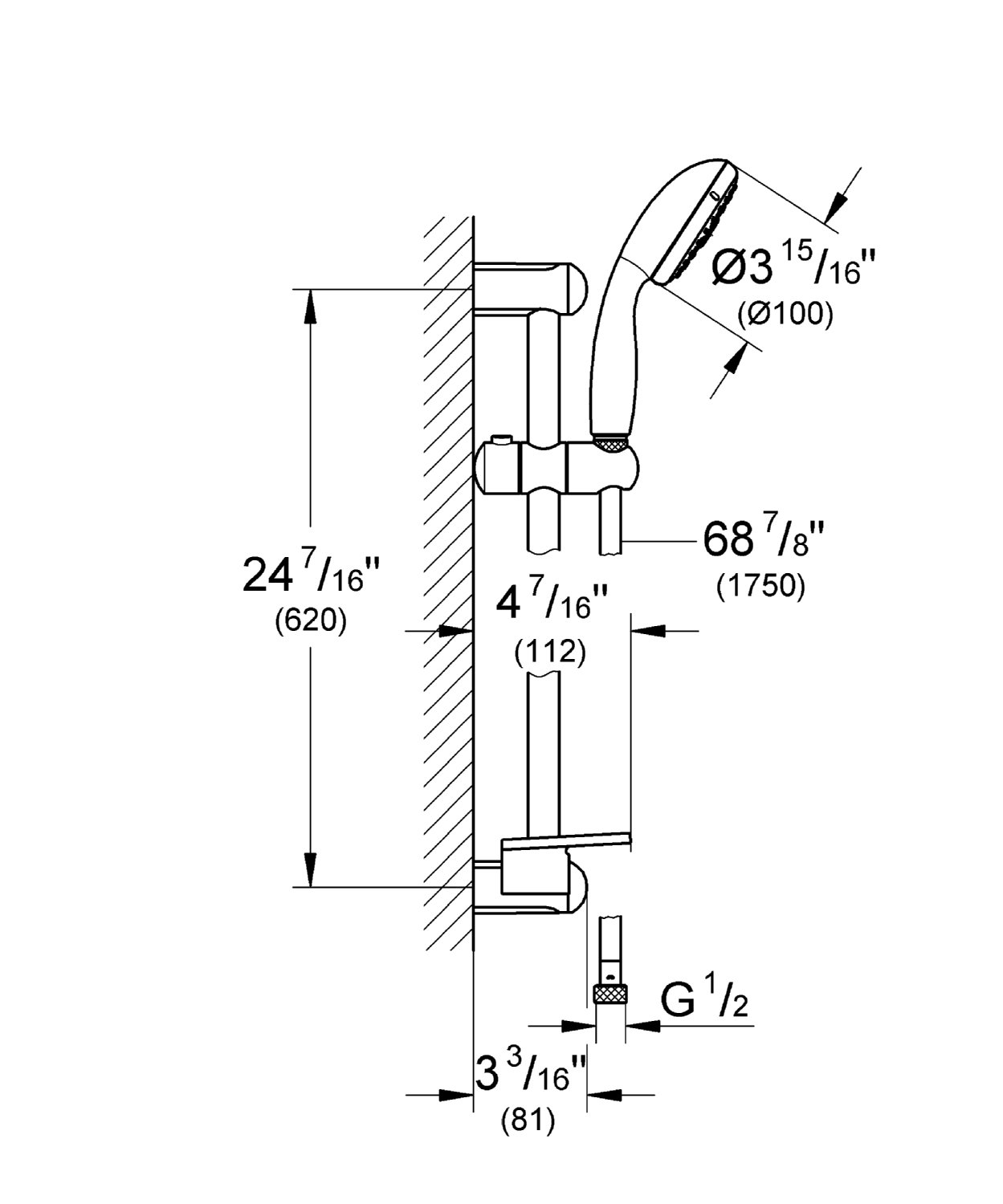 GROHE 28436002 Metal New Tempesta Shower Rail Set (Silver) Buy Online