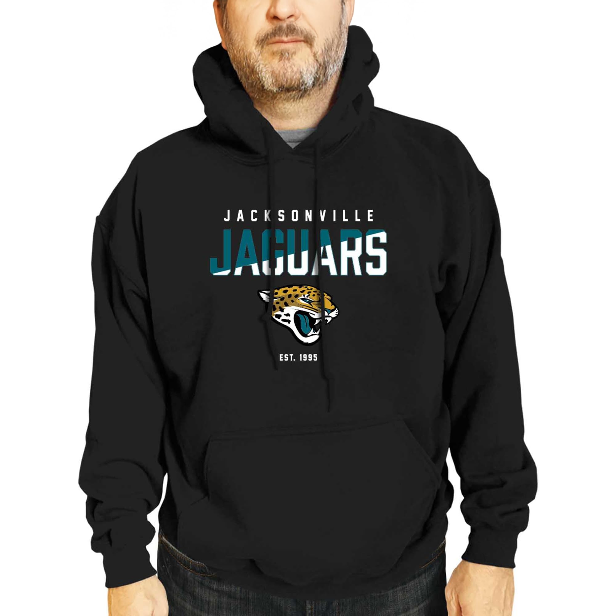 Team Fan Apparel Adult NFL Diagonal Fade Fleece Hooded Sweatshirt - Unisex Tagless - Officially Licensed Football Pullover (Jacksonville Jaguars - Black, XX-Large) Image
