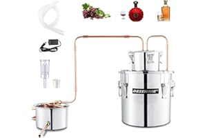 DESENNIE Shine Still Alcohol Distiller 5 Gallon Upgraded Copper Tube with Stainless Steel Pot Thumper Keg Thermometer Water Pump Home Brewing Kit for Wine Making Whisky Brandy Vodka Essential Oil