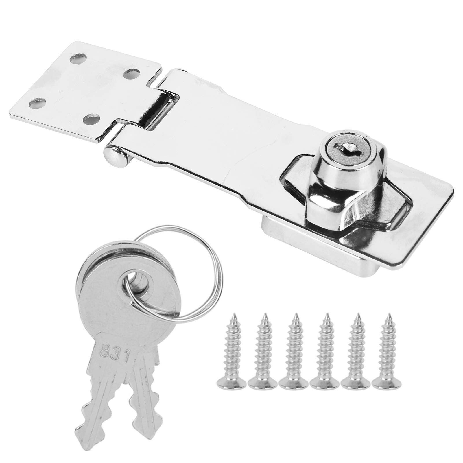 Fdit Keyed Hasp Lock Stainless Steel Large Keyed Hasp Lock Locking Hasp for Small Doors Drawer Cabinet Household Tool