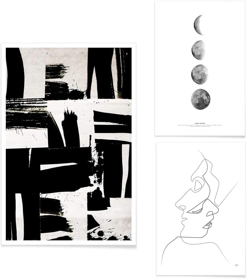 Juniqe® Poster Set - Black & White Abstract Art - Wall Art For Stylish Homes - 2x 20x30 & 1x 30x45cm
