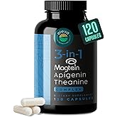 Magnesium Theanine L-Threonate Apigenin Supplement for Sleep Aid-3- in-1 Complex Supplement Support Relaxation- Melatonin-Free Magnesium- Zero Fillers- Gluten Free & Non-GMO-120 Count Veggie Capsules