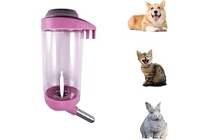DEEUCHIS Dog Crate Water Bottle - 12 oz No Drip Kennel Pet Water Dispenser, Easy-to-Use Cage Water Bottle for Dogs, Cats, Small Animals, 350ML, Pink