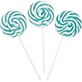 Aqua Blue Swirl Lollipops - 24 Individually wrapped suckers - Blueberry Flavored - Teal Party Supplies and Baby Candy Buffets