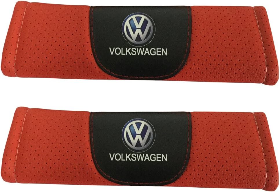 2pcs Volkswagen Logo Leather Car Seat Safety Belt Strap Covers Orange Color Shoulder Pad Accessories Fit For Volkswagen Golf Volkswagen Jetta Volkswagen Passat Volkswagen Tiguan