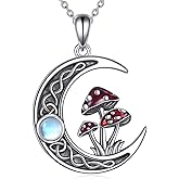 JERWLI Mushroom Necklace 925 Sterling Silver Moonstone Necklace Magical Red Mushroom Pendant Jewelry Gifts for Women