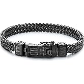COOLSTEELANDBEYOND Mens Unique Steel Double Square Franco Chain Bracelet with Cross Spring Box Clasp Polished