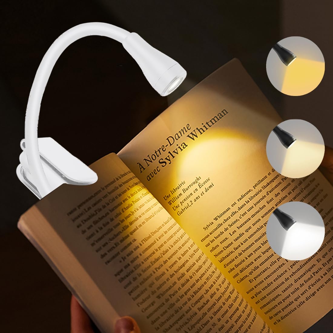 GKKBUFF Rechargeable Book Light Portable Book Lamp USB Book Light Clip on Reading Lights Book Lamp for Reading in Bed 360° Adjustable Clip on Light Perfect for Book Lovers (White)