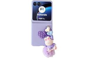 AULZAJU for Motorala Razr Plus 2024 Case with Ring Phone Charm,Moto Razr Plus 2024 Phone Case Cute Bling Heart Design Forsted PC Back Soft Silicone Bumper Girly Rabbit Bunny Cover for Women Girls Purple