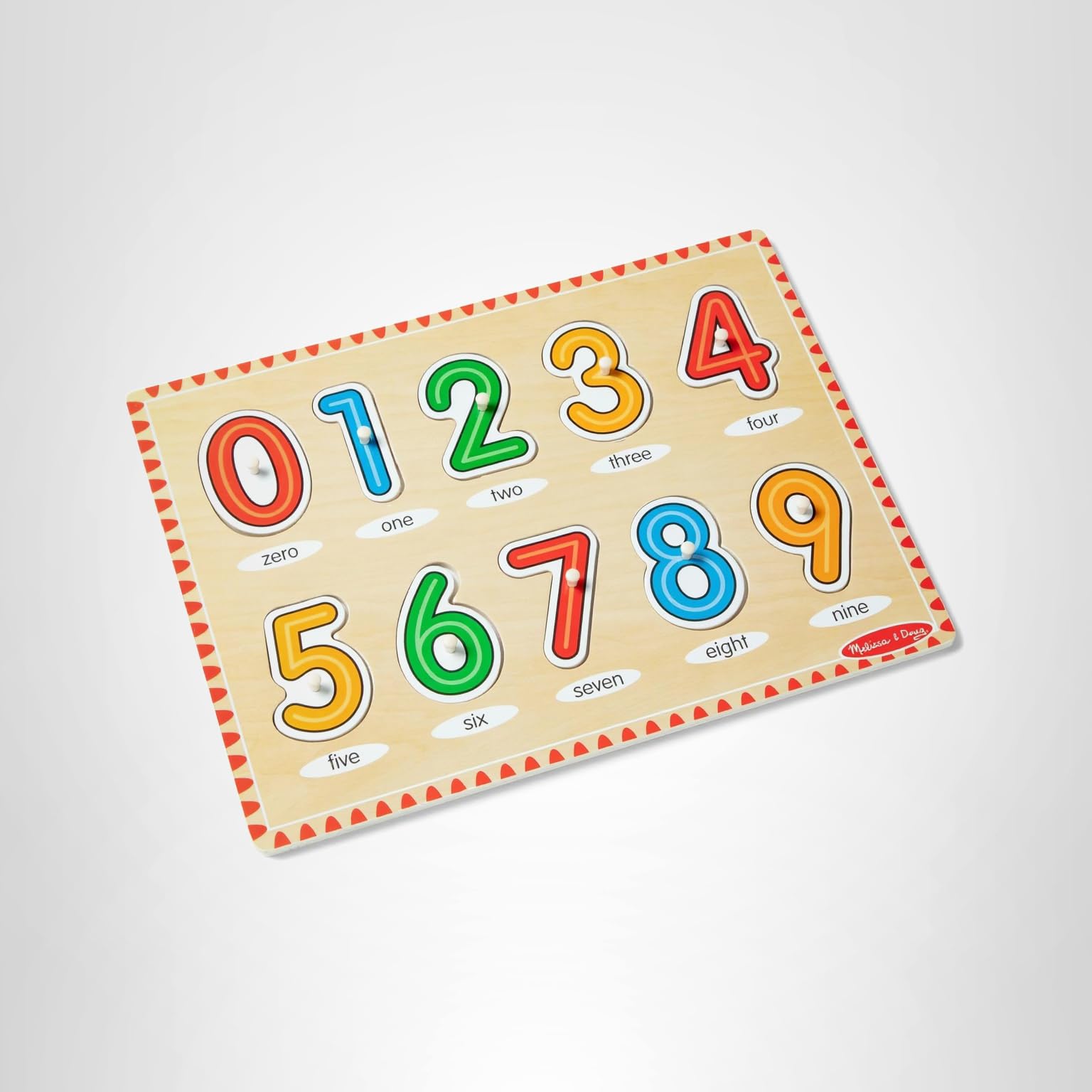 Melissa & Doug Lift & See Numbers Wooden Peg Puzzle - 10 Pieces Number Puzzles for Toddlers and Kids Ages 1+ - FSC-Certified Materials