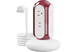 MiaoLab 1875W/15A Tower Power Strip with 4 AC Outlets + 2 USB-C (30W Fast Charging), 1420J Surge Protector, Smart Overload Pr