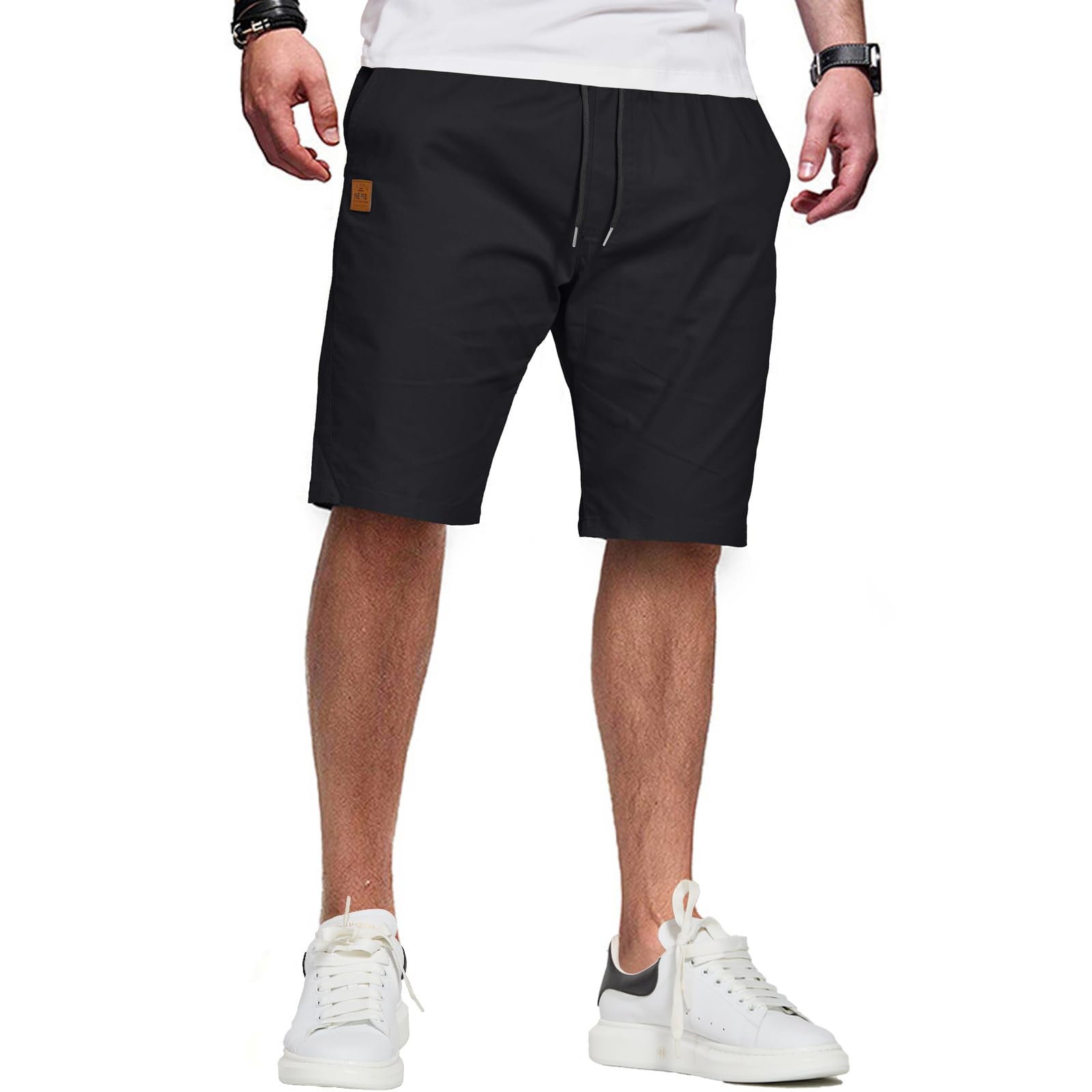 ZOXOZ Kurze Hose Herren Shorts Herren Sommer Chino Shorts Baumwolle Cargo Shorts Freizeithose Kurz Mit Taschen Schwarz L