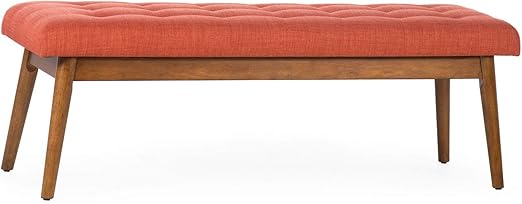 Amazon Com Mid Century Modern Walnut Finish Orange Upholstered