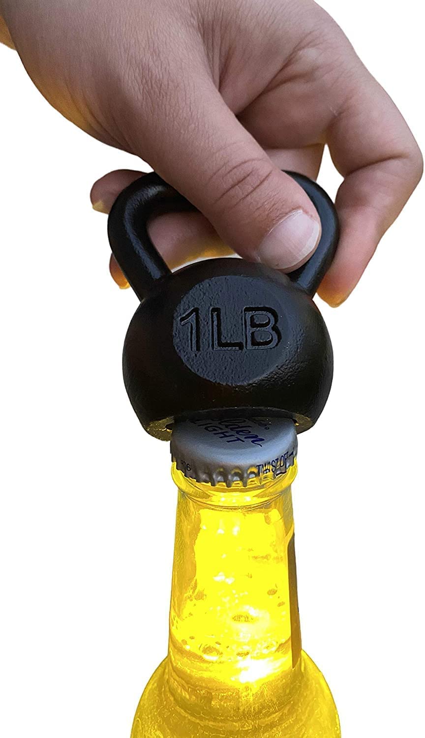 JEM GLASS Kettlebell Bottle Opener, 1lb | Weightlifting Beer Gifts for Men and Women | Gifts for Dad Who Has Everything