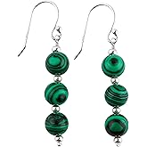 CRYSTALINES Natural Gemstone Beaded Dangling Earrings, Wicca & Reiki Healing Crystals, Handmade Boho Jewelry, Silver Plated, Fashion Trendy Birthday Christmas Gift for Women