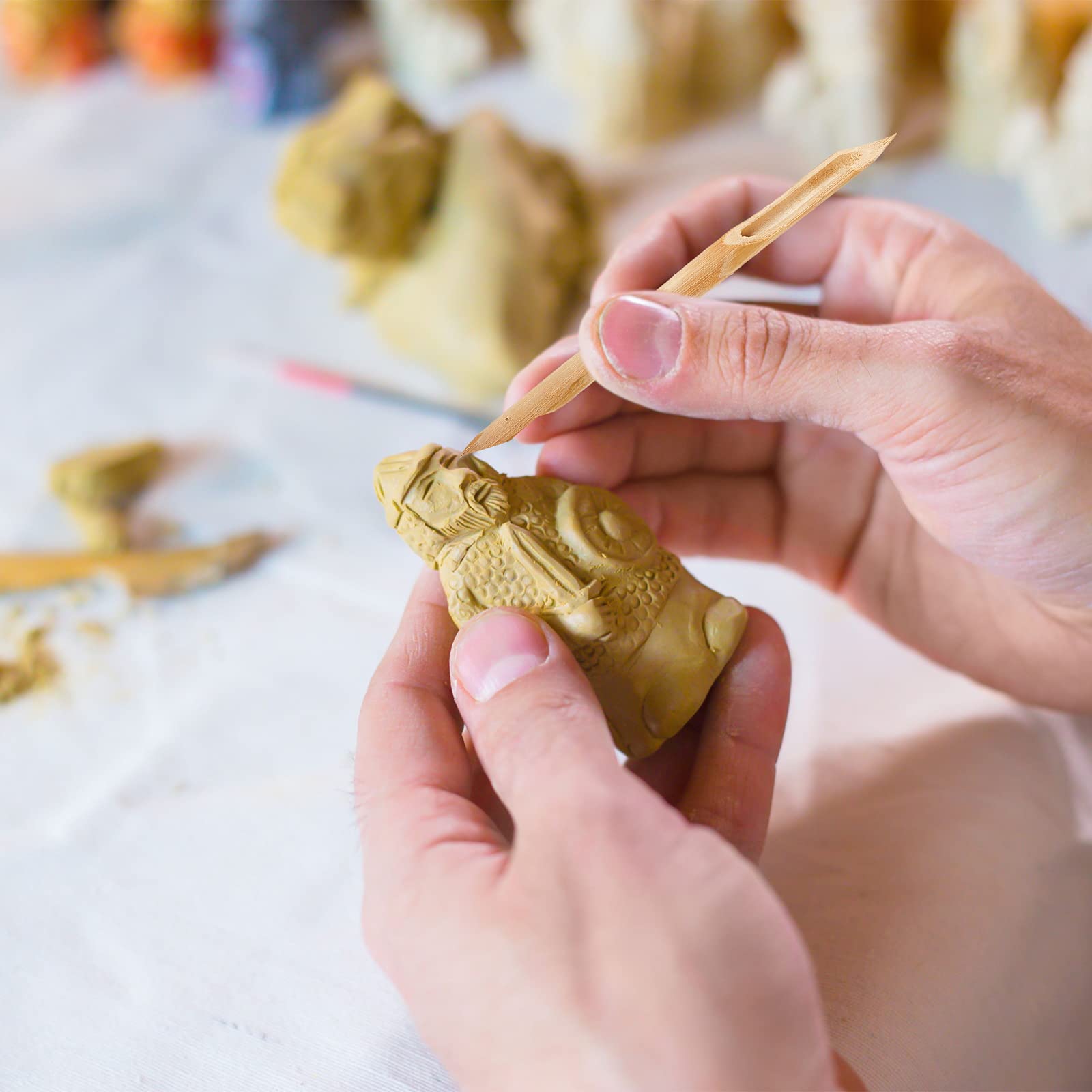 Tenare 6 Pcs Bamboo Reed Pens Double Head Pottery Supplies Wooden Pens Polymer Clay Tools Pottery Ceramic Shaping Tools for DIY Ceramics Clay Sculpture, Small, Medium, Large