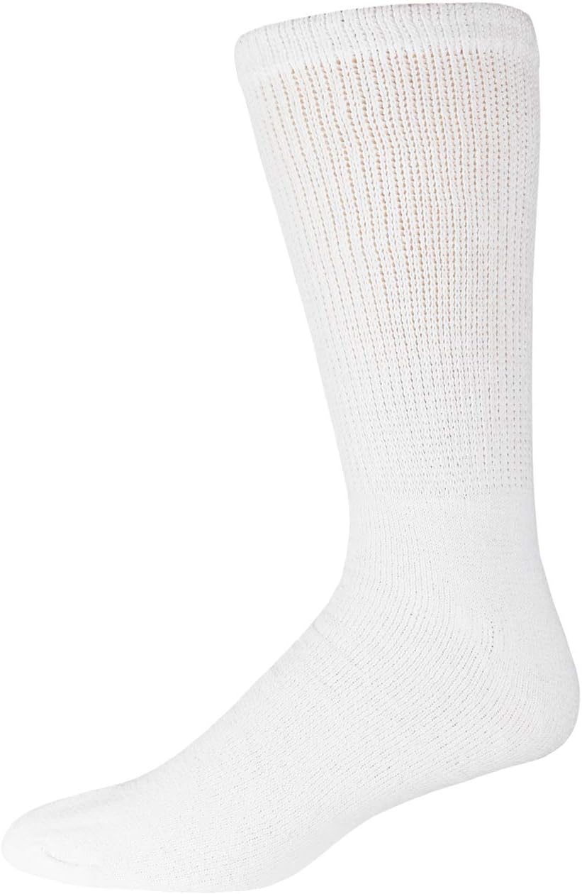 6 Pairs of Cotton Diabetic Neuropathy Crew Socks (10-13, White): Health & Personal Care