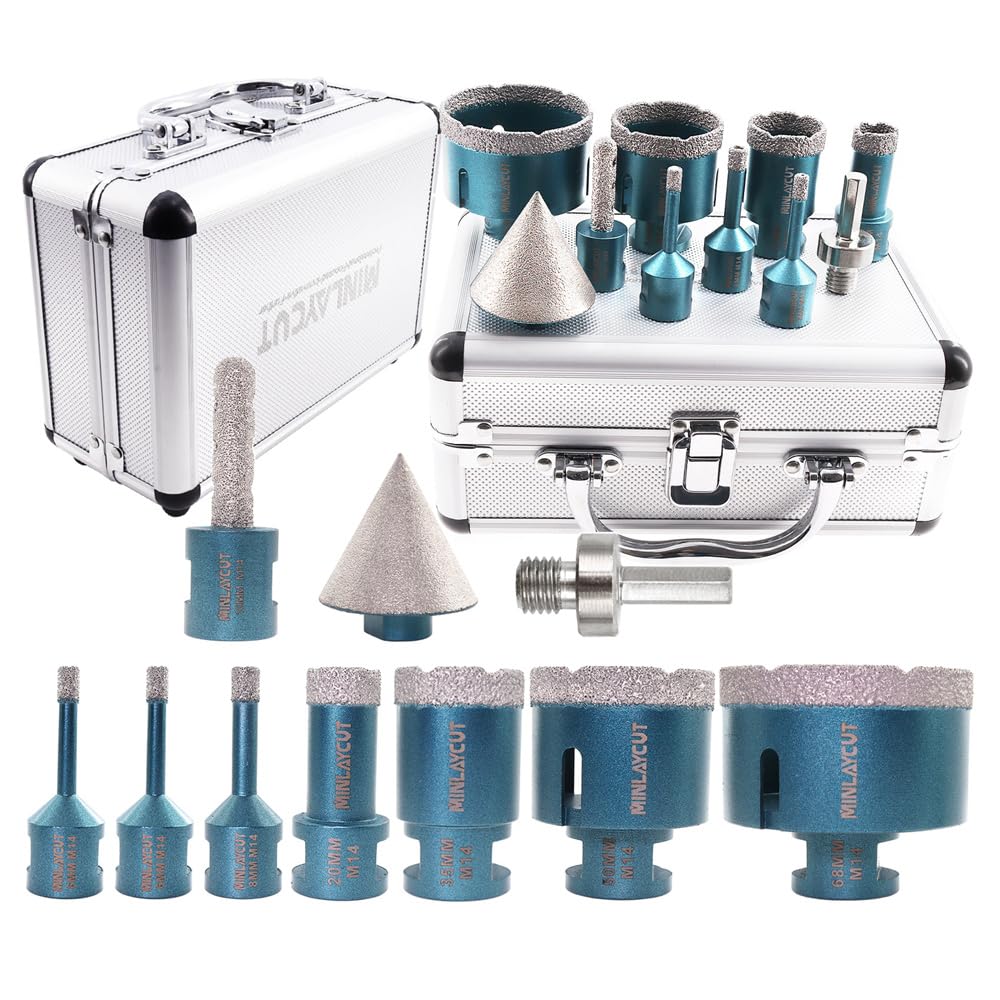 MINLAYCUT Diamond Core Drill Bits Set - 10pcs Tile Hole Saw Kit 6/6/8/20/35/50/68mm+10F with 2" Diamond Beveling Chamfer Bits for Porcelain Ceramic Tile Granite Marble