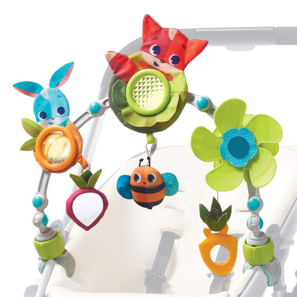 Tiny Love Sunny Stroll Activity Arch with Rattle Toys, 0m +, Adjustable Clips fit most Pram or Pushchair, Meadow Days
