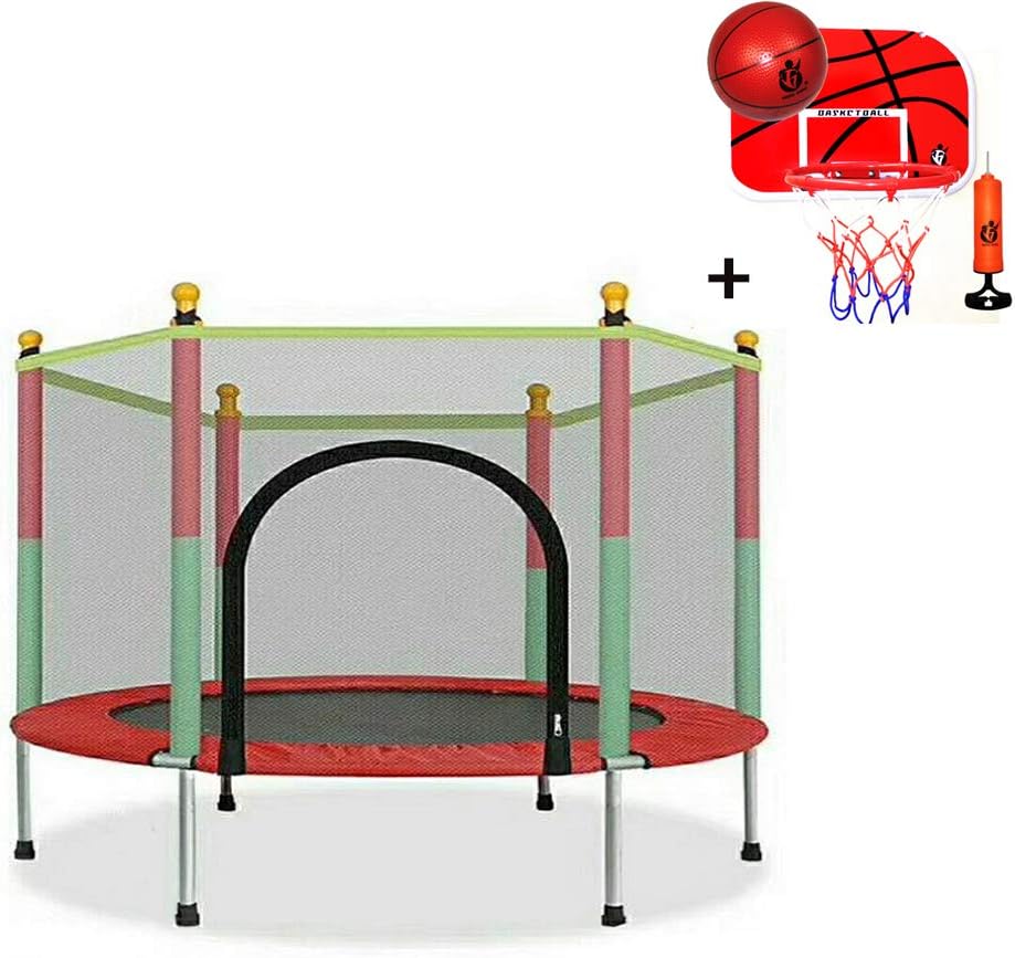 AZCSPFALB Trampoline for Kids Trampoline with Spring Mat Non-slip Waterproof Durable Indoor Outdoor Trampoline Maximum Safety Load 200kg,Diameter 140cm x H122cm,Includes Basketball Rack Kit