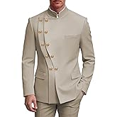 CYANDUSTY 2 Piece Slim Fit Mens Suit Chinese Tunic Suits Stand Collar Tuxedo for Men Wedding Prom Blazer Pant Set