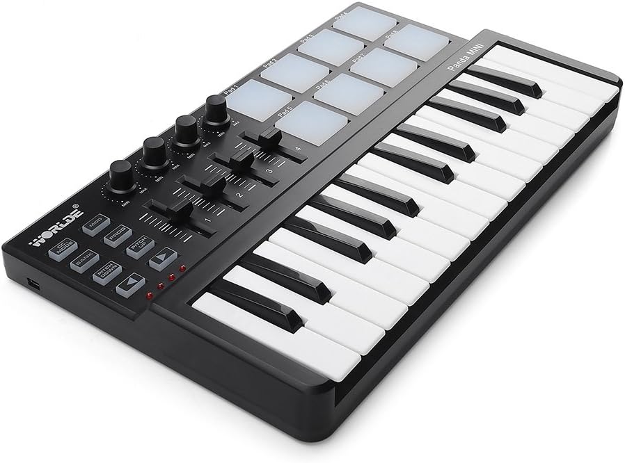 Worlde Portable 25 Keys USB Keyboard MIDI Controller with Drum Pad