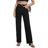 Guaile Women's Jeans High Waisted Straight Leg Stretchy Jeans Trendy Wide Leg Tummy Control Loose Casual Denim Pants