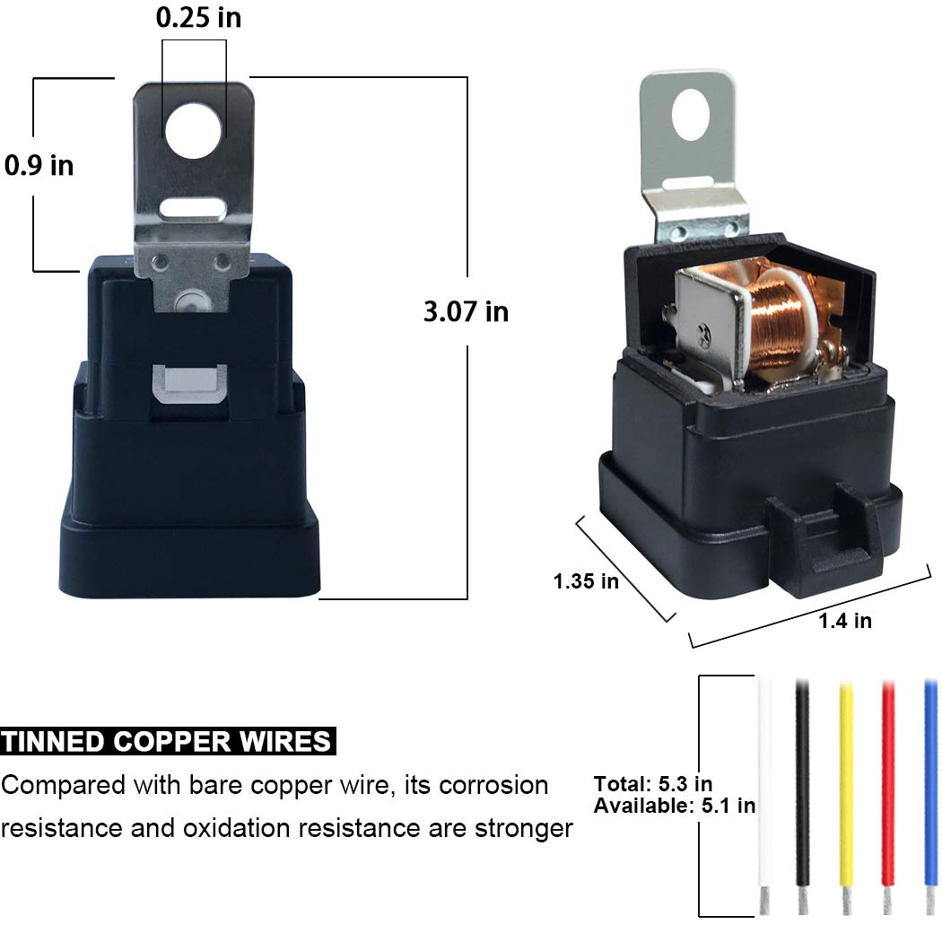 5 Pack 40/30 AMP 12 V DC Waterproof Relay and Harness - Heavy Duty 12 AWG Tinned Copper Wires, 5-PIN SPDT Bosch Style Automotive Relay: Industrial & Scientific