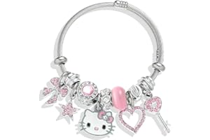 Plubedo Kawaii Sparkly Bracelets Pink Bow & Heart & Pentagram Bracelets with Jewelry Box, Adjustable Stainless Steel Bangle Bracelets Anime Cartoon Bracelet Christmas Birthday Gifts