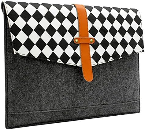 Sinoguo Gray Felt with Black and White Grid and 2 Pockets Carrying Bag Case Sleeve Pouch Protector Holder for 13" Macbook Pro / Macbook Air / Macbook Pro with Retina Display and Most Popular 13-13.3 Inches Laptop / Notebook / Ultrabook /Netbook