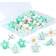 Flower Push Pins,30pcs Push Pins for Cork Board Green Decorative Thumb Tacks Cute Push Pins for Cork Board Fun Thumb Tacks Decorative for Photo Wall, Feature Wall,Map, Bulletin Board, Office or Home