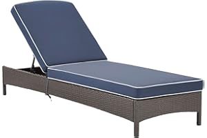 Crosley Furniture Palm Harbor Outdoor Wicker Chaise Lounge with Navy Cushions - Grey